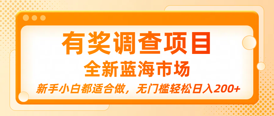 有奖调查项目，全新蓝海市场，新手小白都适合做，无门槛轻松日入200+-91搞钱