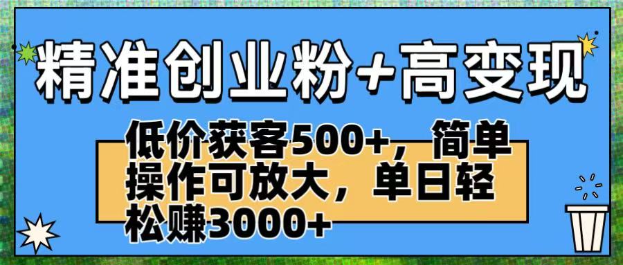 精准创业粉+高变现：低价获客500+，简单操作可放大，单日轻松赚3000+-91搞钱
