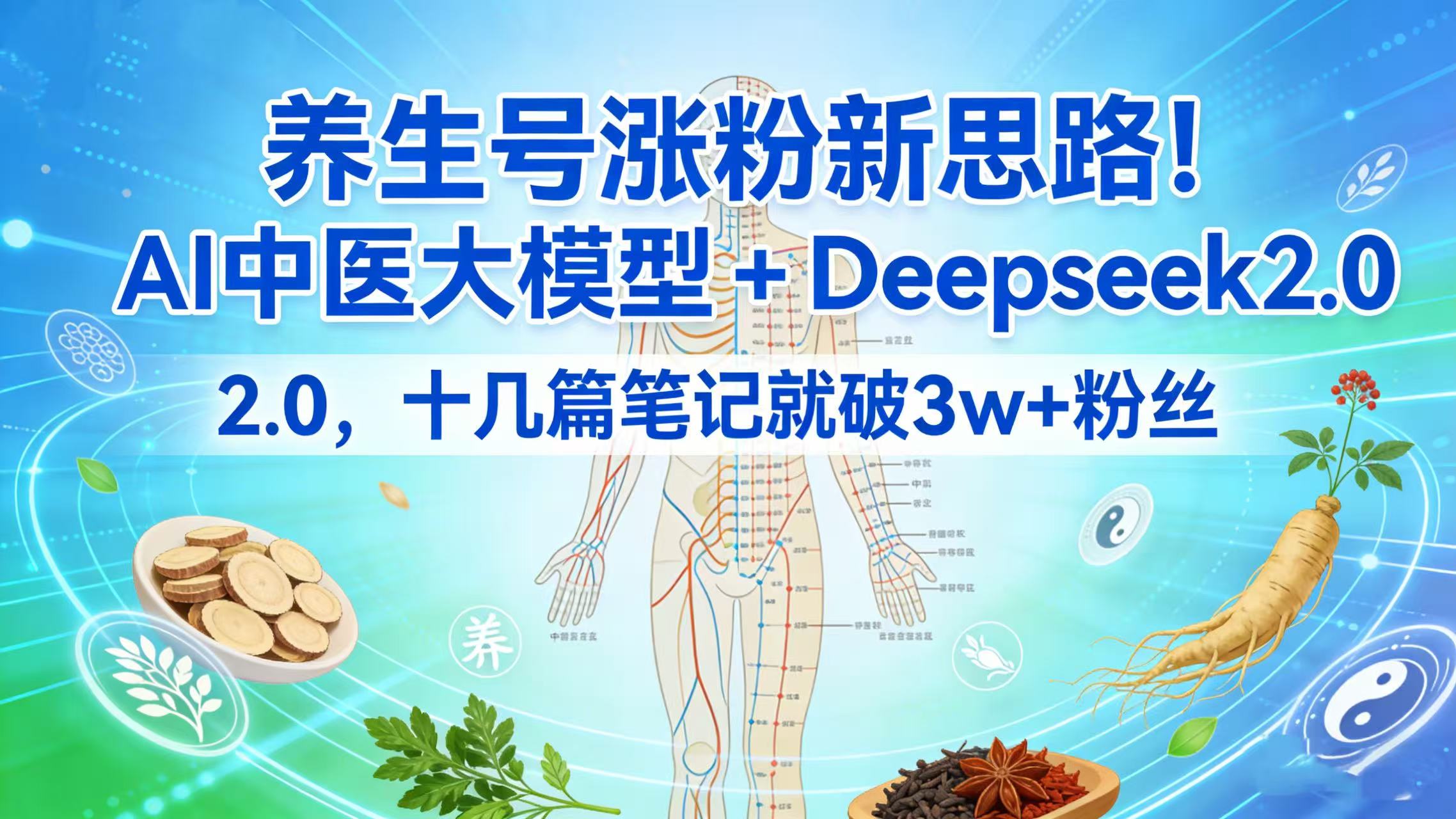 养生号涨粉新思路!AI 中医大模型 + Deepseek 2.0,十几篇笔记就破 3w + 粉丝-91搞钱