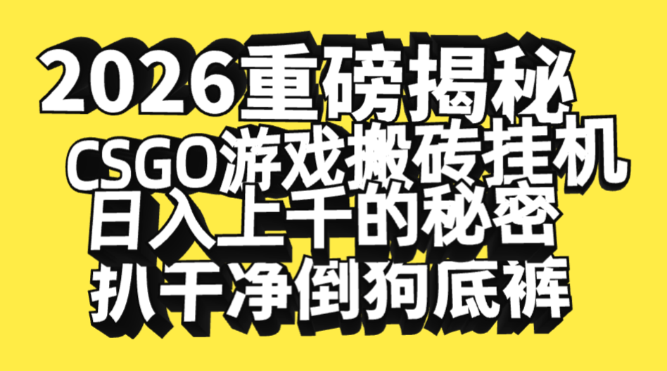 2026开年重磅解密，CSGO游戏搬砖挂机日入上千的秘密，把倒狗的底裤扒干净，毫无保留-91搞钱