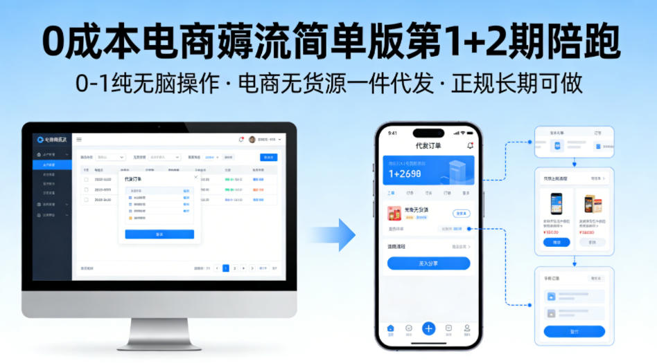 0成本电商薅流简单版第1+2期陪跑,0-1纯无脑操作,电商无货源一件代发,正规长期可做-91搞钱