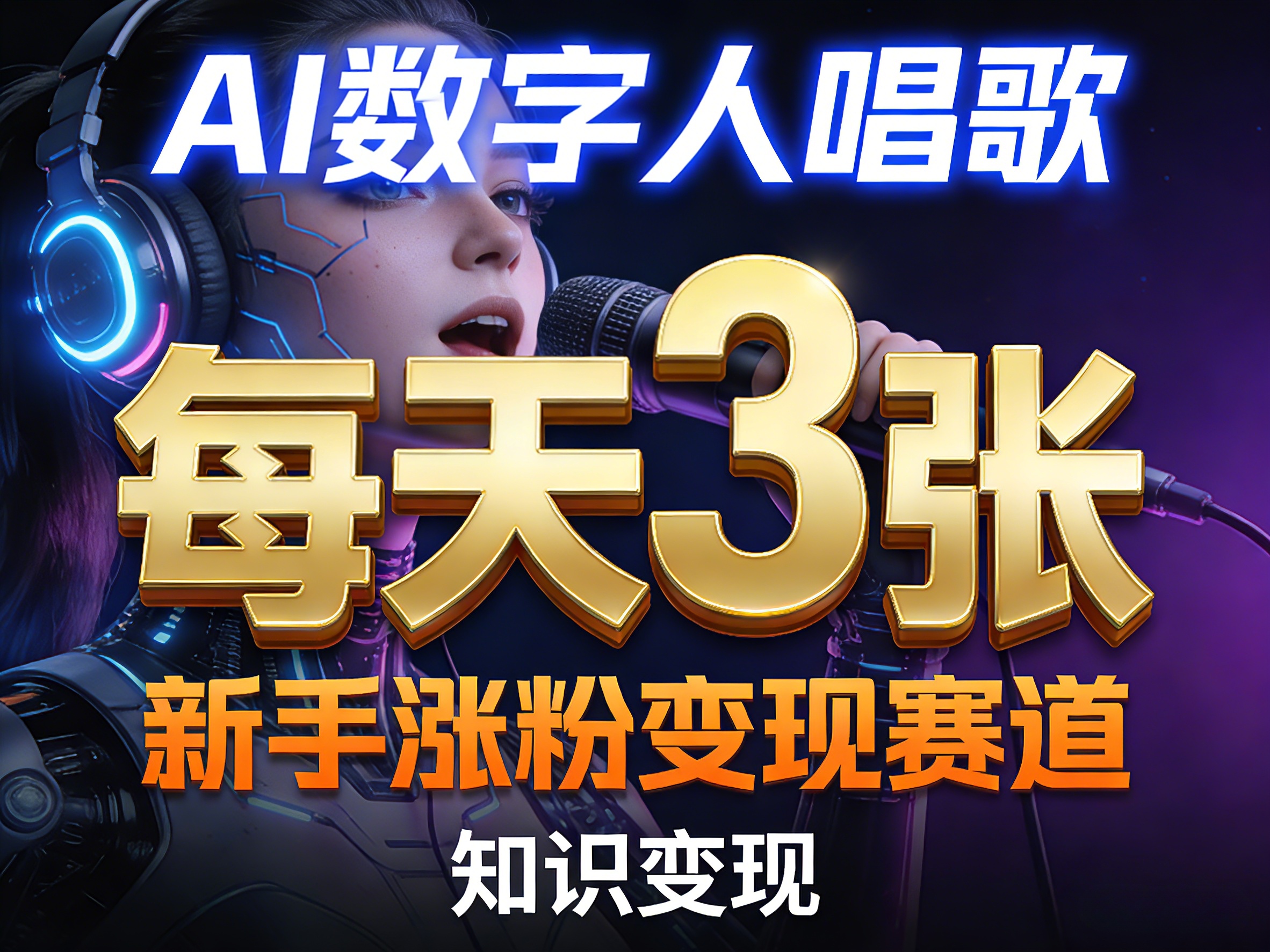 AI数字人唱歌，新手涨粉变现赛道，每天3张和知识付费，副业必备-91搞钱