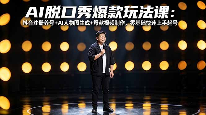 AI脱口秀爆款玩法课:抖音注册养号+AI人物图生成+爆款视频制作,零基础快速上手起号-91搞钱