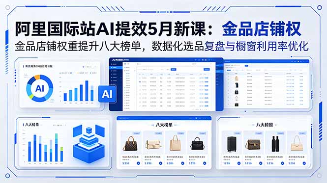 阿里国际站AI提效5月新课：金品店铺权重提升八大榜单，数据化选品复盘与橱窗利用率优化-91搞钱