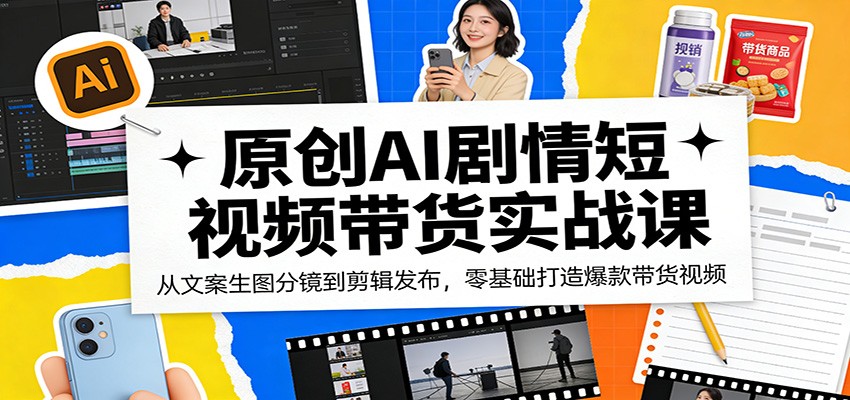原创AI剧情短视频带货实战课：从文案生图分镜到剪辑发布，零基础打造爆款带货视频-91搞钱