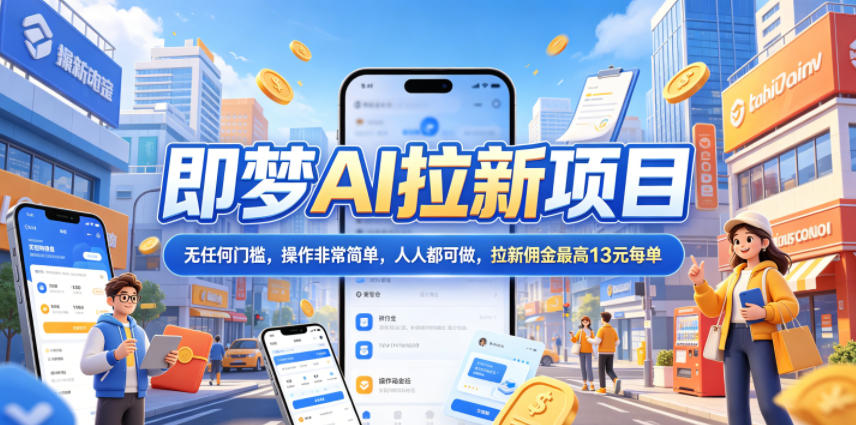 2026年即梦AI拉新项目最新玩法，无任何门槛，操作非常简单，人人都可做，拉新佣金最高13元每单-91搞钱
