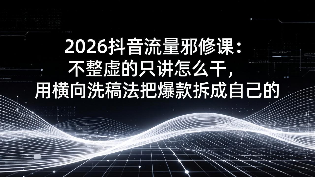 2026抖音流量邪修课：不整虚的只讲怎么干，用横向洗稿法把爆款拆成自己的-91搞钱