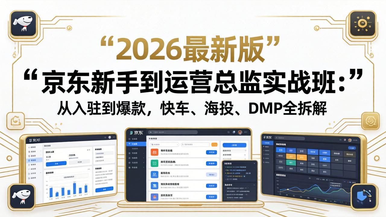 京东新手到运营总监实战班:从入驻到爆款,快车、海投、DMP全拆解,2026最新版-91搞钱