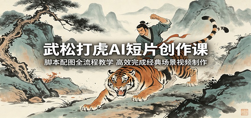 武松打虎AI短片创作课:脚本配图全流程教学,高效完成经典场景视频制作-91搞钱