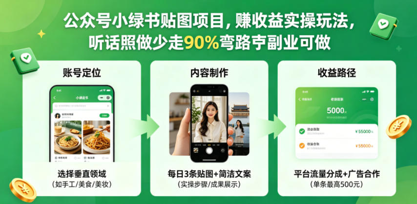 公众号小绿书贴图项目，赚收益实操玩法，听话照听话照少走90%弯路丨副业可做-91搞钱