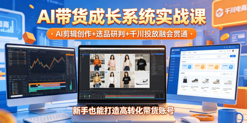 AI带货成长系统实战课，AI剪辑创作+选品研判+千川投放融会贯通，新手也能打造高转化带货账号(更新2026年)-91搞钱