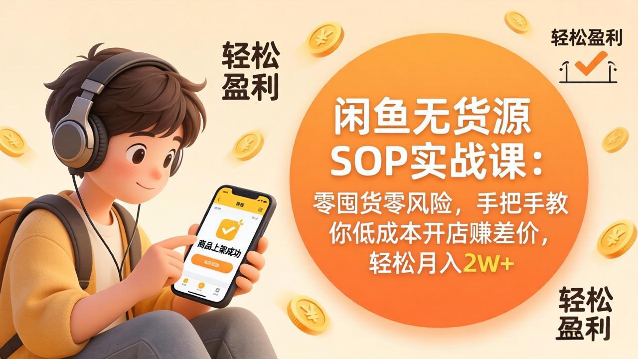闲鱼无货源SOP实战课：零囤货零风险，手把手教你低成本开店赚差价，轻松月入2w+-91搞钱