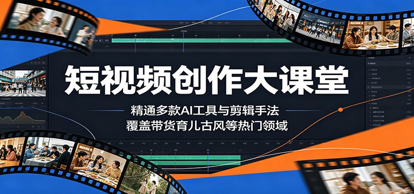 短视频创作大课堂：精通多款AI工具与剪辑手法，覆盖带货、育儿、古风等热门领域-91搞钱