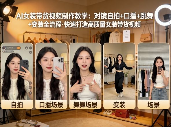 AI女装带货视频制作教学，对镜自拍、口播、跳舞、变装全流程，快速打造高质量女装带货视频-91搞钱
