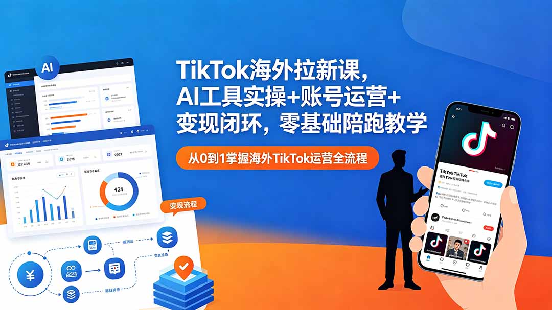 TikTok海外拉新课，AI工具实操+账号运营+变现闭环，零基础陪跑教学-91搞钱