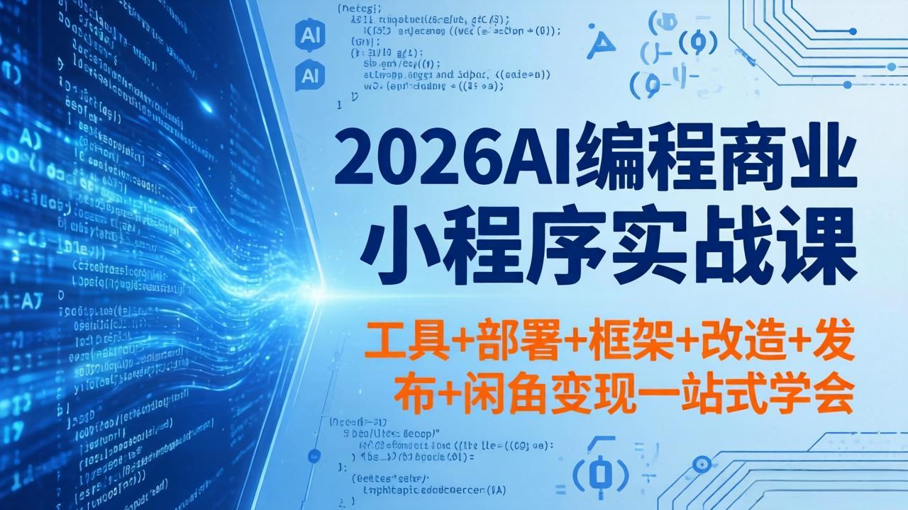 2026AI编程商业小程序实战课，工具+部署+框架+改造+发布+闲鱼变现一站式学会-91搞钱