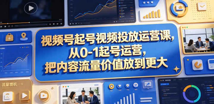视频号起号视频投放运营课，从0-1起号运营，把内容流量价值放到更大-91搞钱