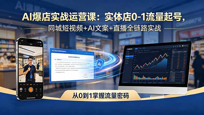 AI爆店实战运营课：实体店0-1流量起号，同城短视频+AI文案+直播全链路实战-91搞钱