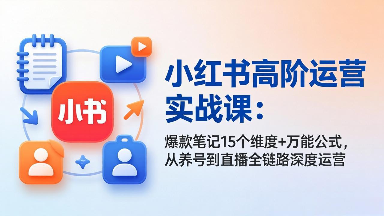小红书高阶运营实战课：爆款笔记15个维度+万能公式，从养号到直播全链路深度运营-91搞钱