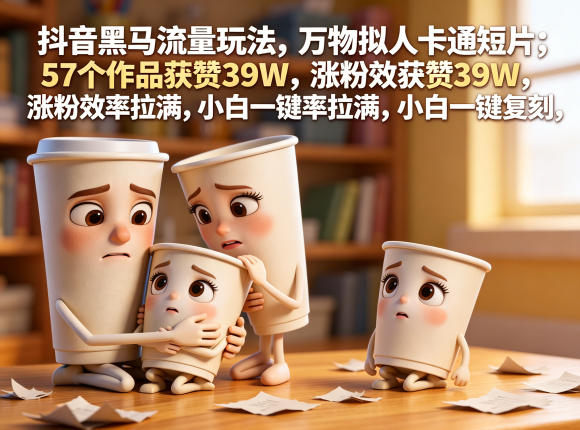抖音黑马流量玩法，万物拟人卡通短片，57个作品获赞39W，涨粉效率拉满，小白一键复刻，保姆级拆解-91搞钱