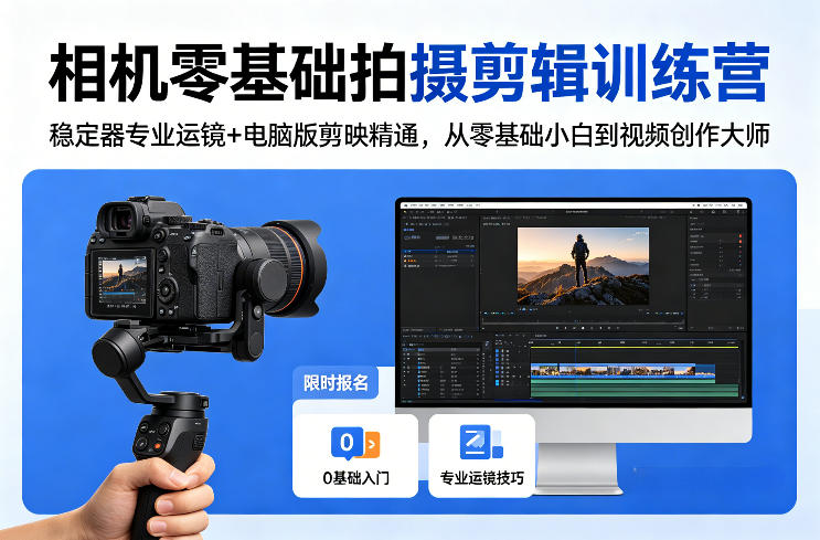 相机零基础拍摄剪辑训练营：稳定器专业运镜+电脑版剪映精通，从零基础小白到视频创作大师-91搞钱