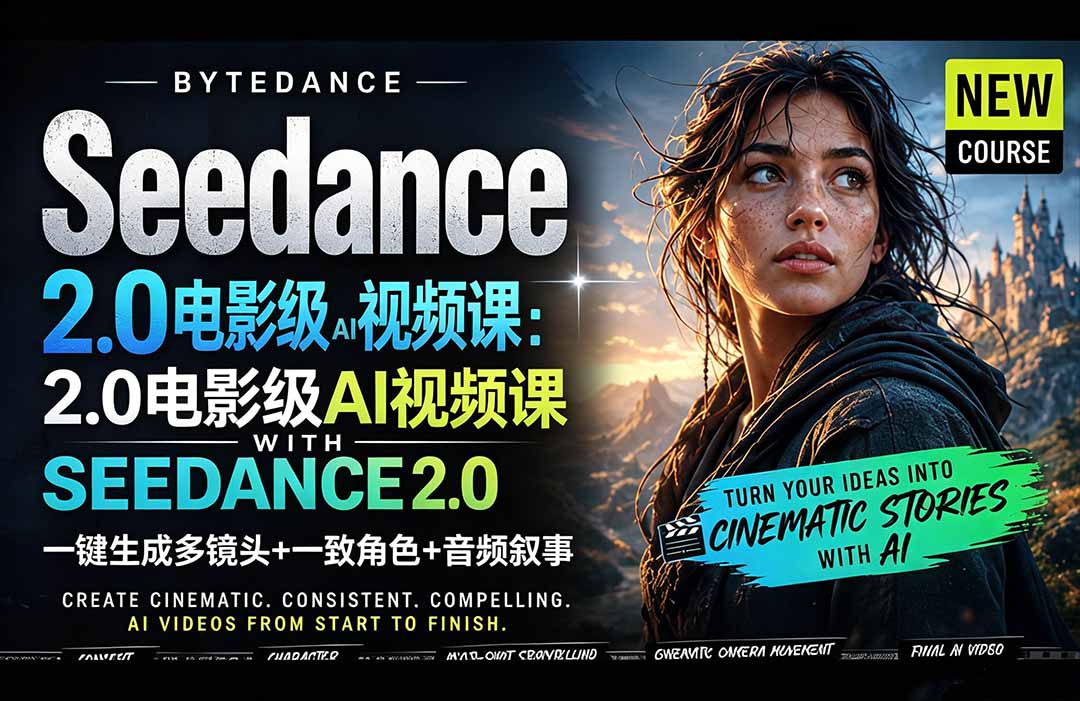 Seedance 2.0电影级AI视频课:一键生成多镜头+一致角色+音频叙事-91搞钱