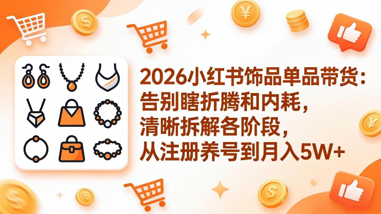 2026小红书饰品单品带货：告别瞎折腾和内耗，清晰拆解各阶段，从注册养号到月入5W+-91搞钱
