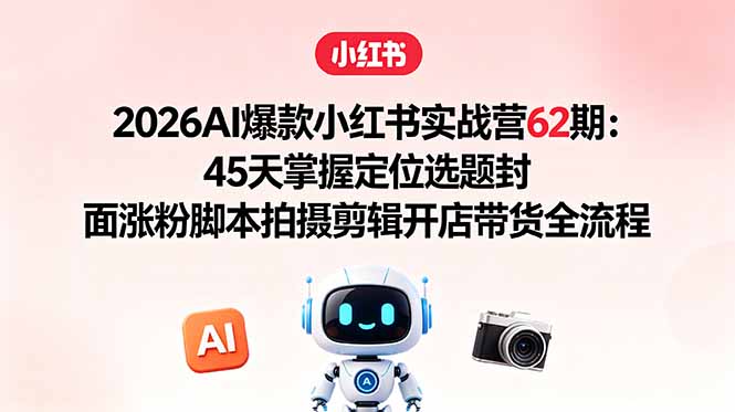2026AI爆款小红书实战营62期:45天掌握定位选题封面涨粉脚本拍摄剪辑开店带货全流程-91搞钱