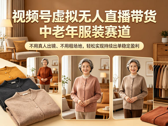 视频号虚拟无人直播带货中老年服装赛道，不用真人出镜、不用租场地，轻松实现持续出单稳定盈利-91搞钱