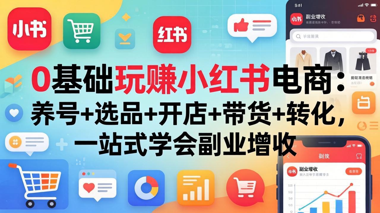 0基础玩赚小红书电商：养号+选品+开店+带货+转化，一站式学会副业增收-91搞钱