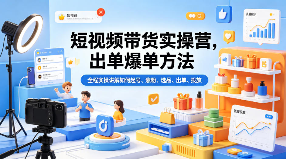 短视频带货实操营，出单爆单方法，全程实操讲解如何起号、涨粉、选品、出单、投放(更新0515)-91搞钱