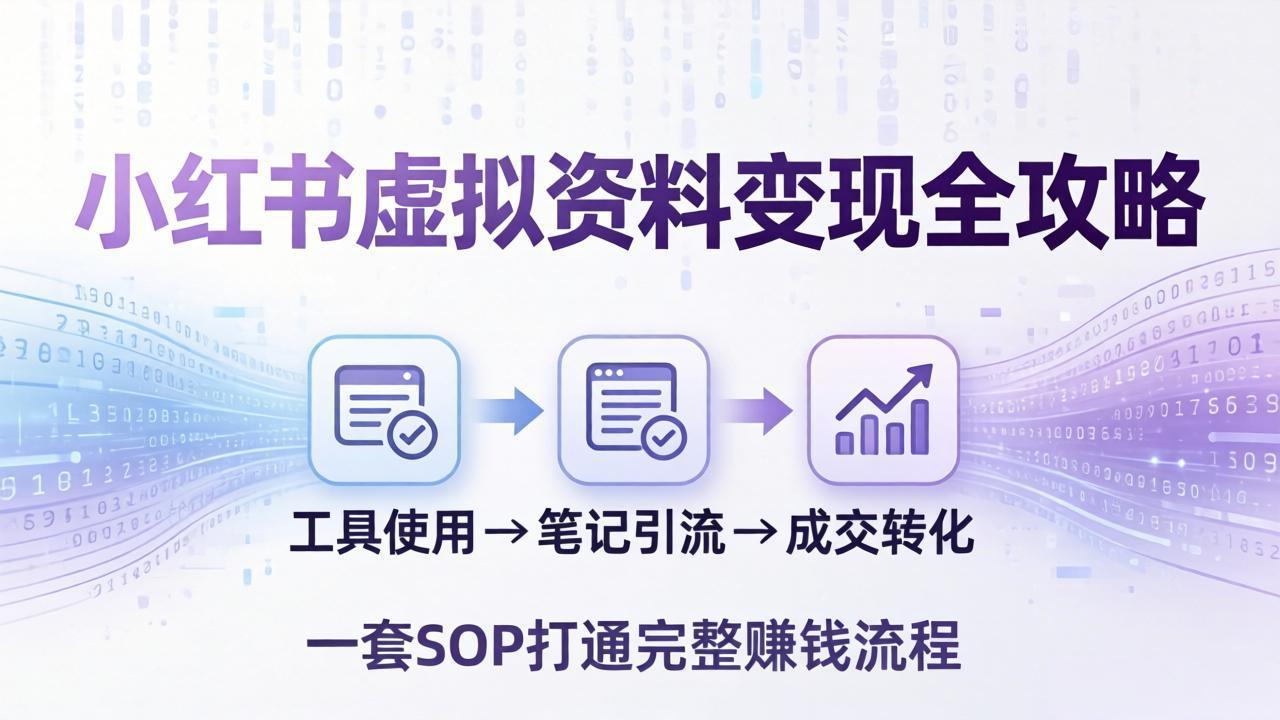 小红书虚拟资料变现全攻略：从工具使用到笔记引流成交，一套 SOP 打通完整赚钱流程-91搞钱