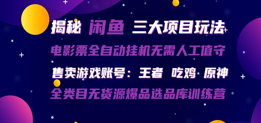 闲鱼三种玩法 全自动电影票 售卖游戏账号 爆品选品库训练营-91搞钱
