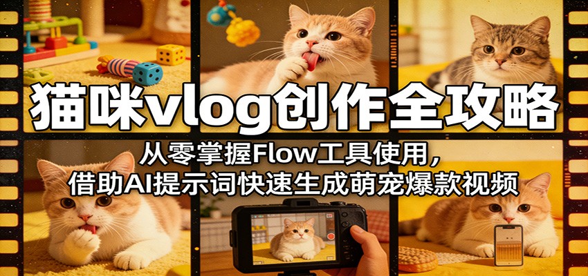 猫咪vlog创作全攻略：从零掌握Flow工具使用，借助AI提示词快速生成萌宠爆款视频-91搞钱