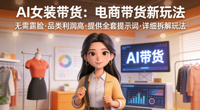 AI女装带货，电商带货新玩法，无需露脸，品类利润高，提供全套提示词，详细拆解玩法-91搞钱