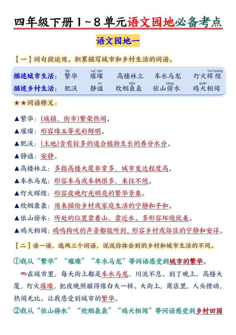 四年级下语文园地1-8单元必备考点-91搞钱