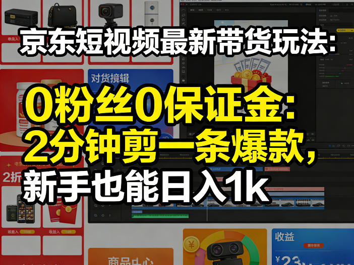 京东短视频最新带货玩法，0粉丝0保证金，2分钟剪一条爆款，新手也能日入1k+【揭秘】-91搞钱
