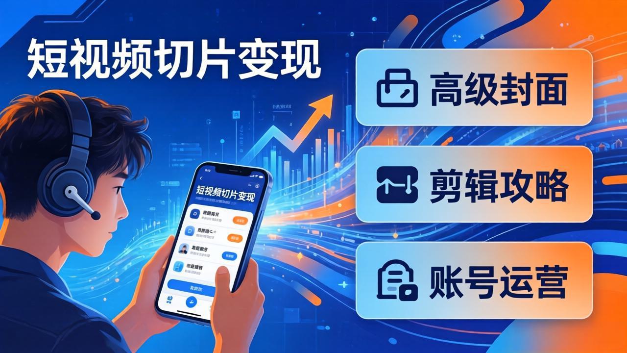 短视频切片变现速成班2.0：高级封面+剪辑攻略+账号运营，0基础小白快速入局副业-91搞钱