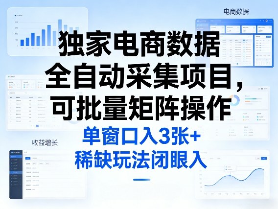 独家电商数据全自动采集项目，可批量矩阵操作，单窗口日入3张+，稀缺玩法闭眼入【揭秘】-91搞钱