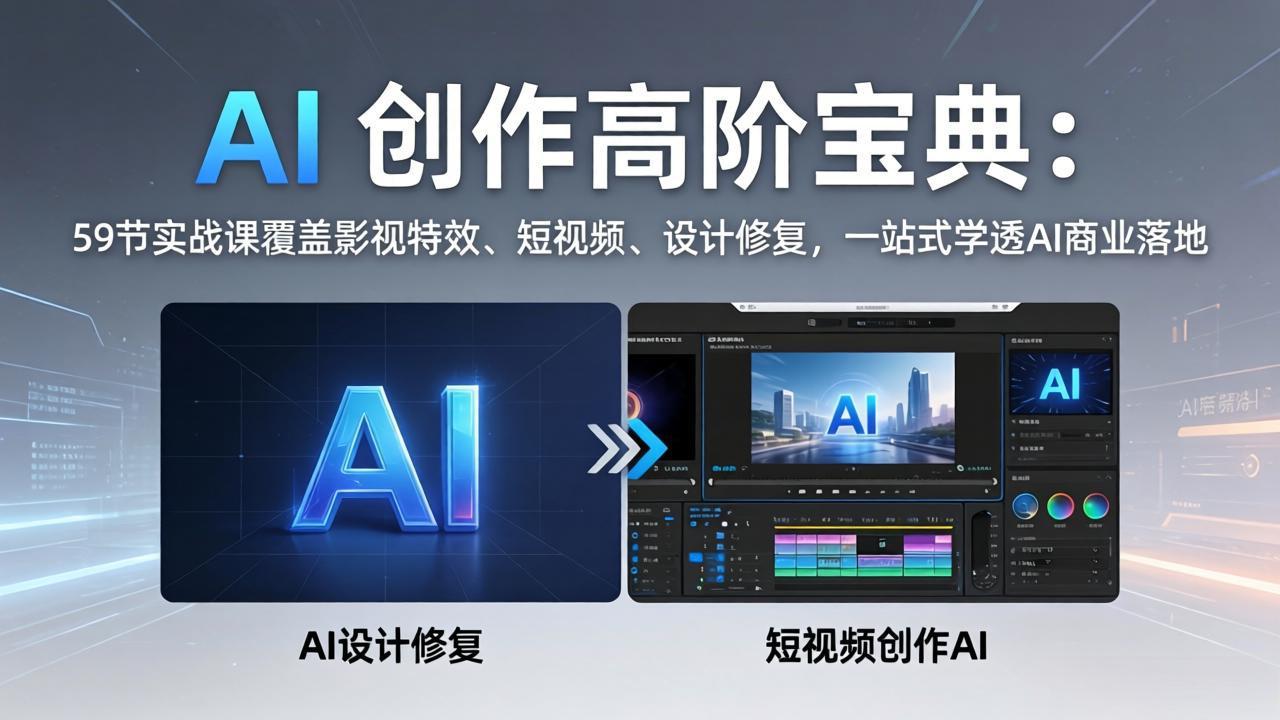 AI 创作高阶宝典:59节实战课覆盖影视特效、短视频、设计修复,一站式学透AI商业落地-91搞钱
