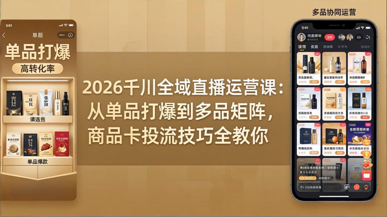 2026千川全域直播运营课：从单品打爆到多品矩阵，商品卡投流技巧全教你-91搞钱