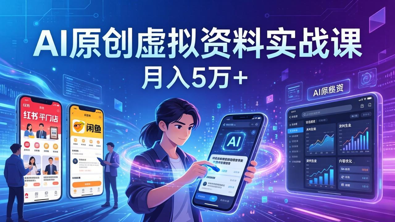 AI原创虚拟资料实战课：2026新机会，小红书闲鱼开店，普通人用AI轻松变现，月入5万+-91搞钱