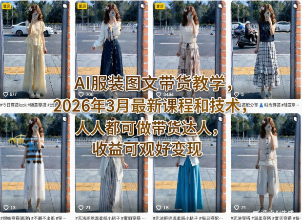 AI服装图文带货教学，2026年3月最新课程和技术，人人都可做带货达人，收益可观好变现-91搞钱