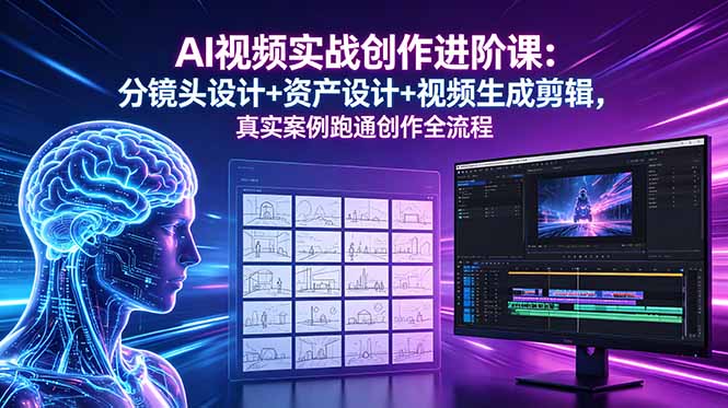 AI视频实战创作进阶课：分镜头设计+资产设计+视频生成剪辑，真实案例跑通创作全流程-91搞钱