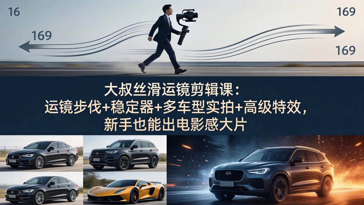 大叔丝滑运镜剪辑课：运镜步伐+稳定器+多车型实拍+高级特效，新手也能出电影感大片-91搞钱