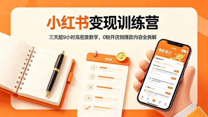 小红书变现训练营：三天超9小时高密度教学，0粉开店到爆款内容全拆解-91搞钱