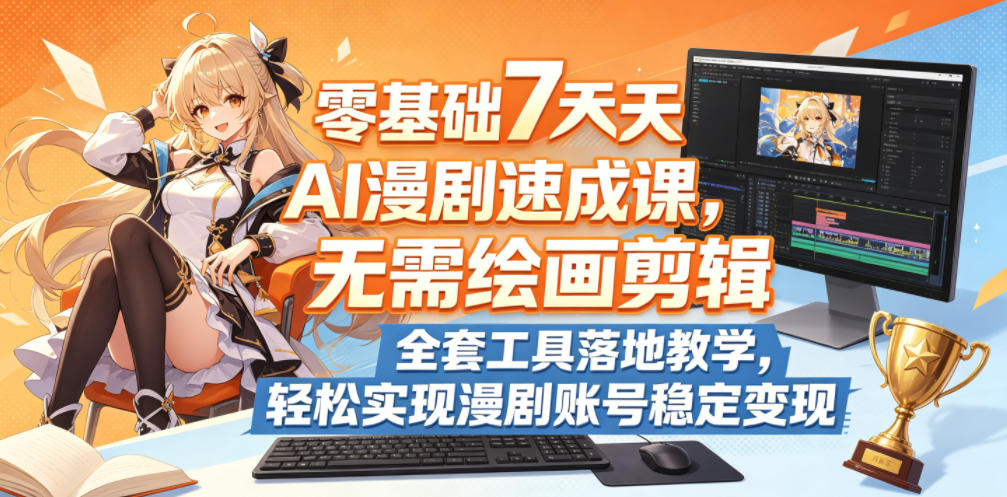 零基础7天AI漫剧速成课，无需绘画剪辑，全套工具落地教学，轻松实现漫剧账号稳定变现-91搞钱