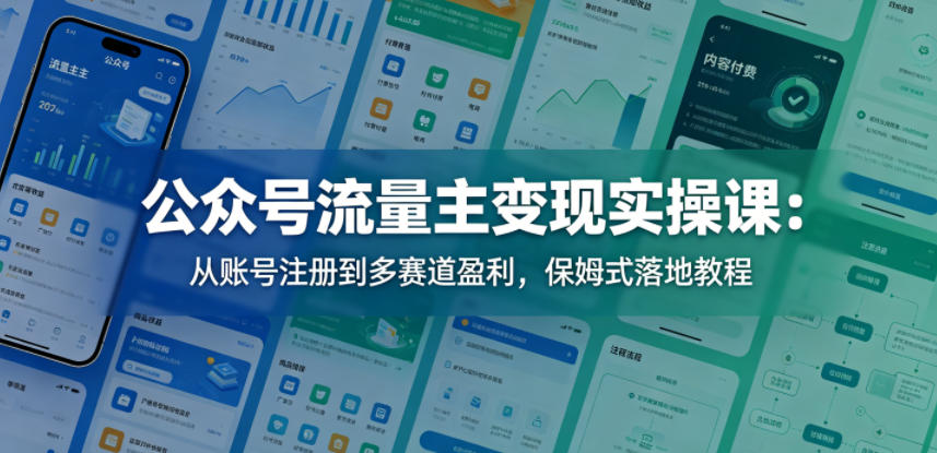 公众号流量主变现实操课：从账号注册到多赛道盈利，保姆式落地教程-91搞钱