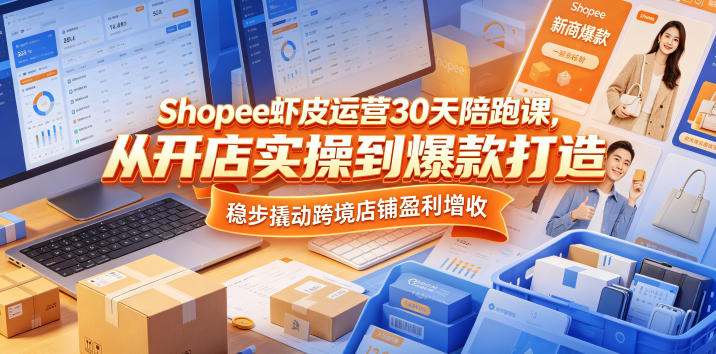 Shopee虾皮运营30天陪跑课，从开店实操到爆款打造，稳步撬动跨境店铺盈利增收-91搞钱