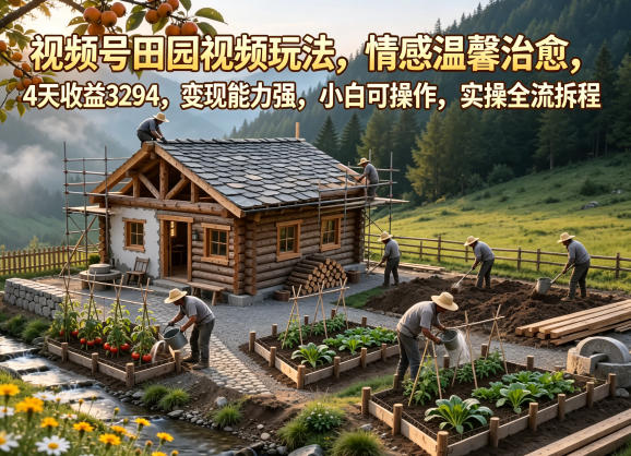 视频号田园视频玩法，情感温馨治愈，4天收益3294，变现能力强，小白可操作，实操全流程拆解-91搞钱